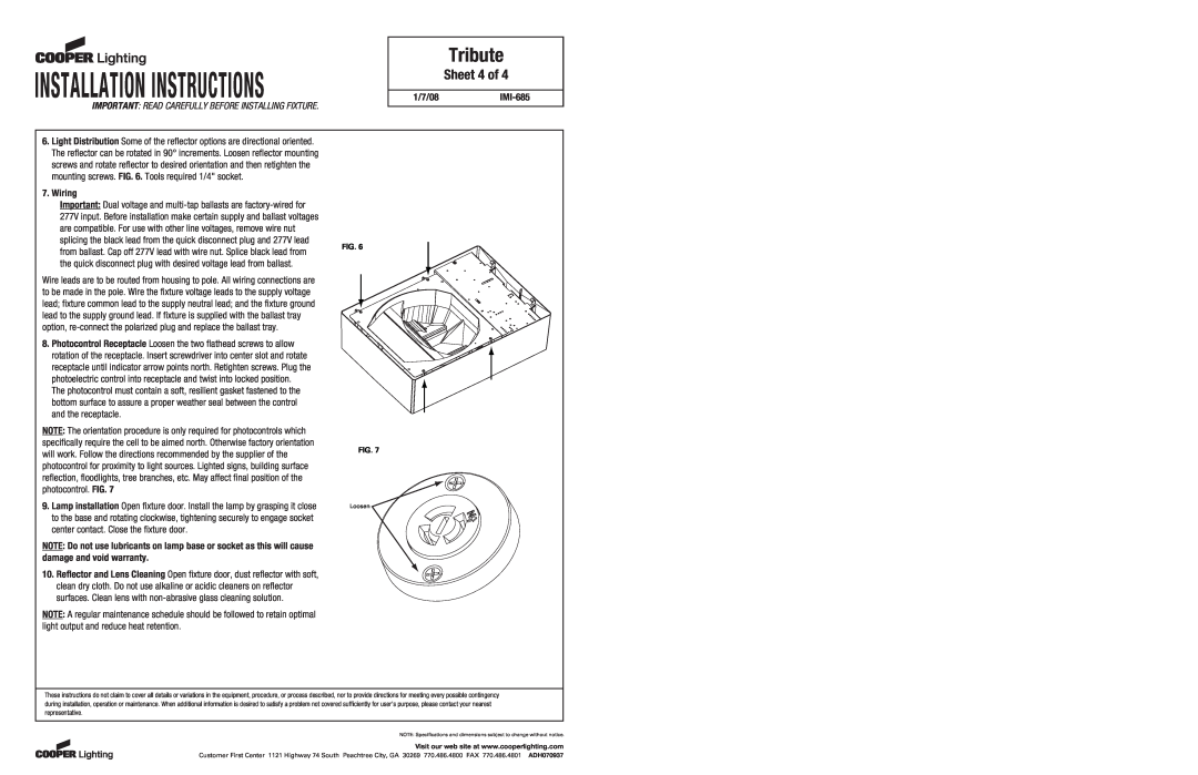 Cooper Lighting IMI-685 installation instructions Sheet 4 of, Tribute, Installation Instructions 
