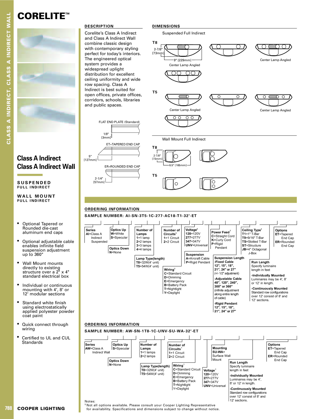 Cooper Lighting Indirect Wall Lighting dimensions Corelite, Class a Indirect Class a Indirect Wall, S P E N D E D 