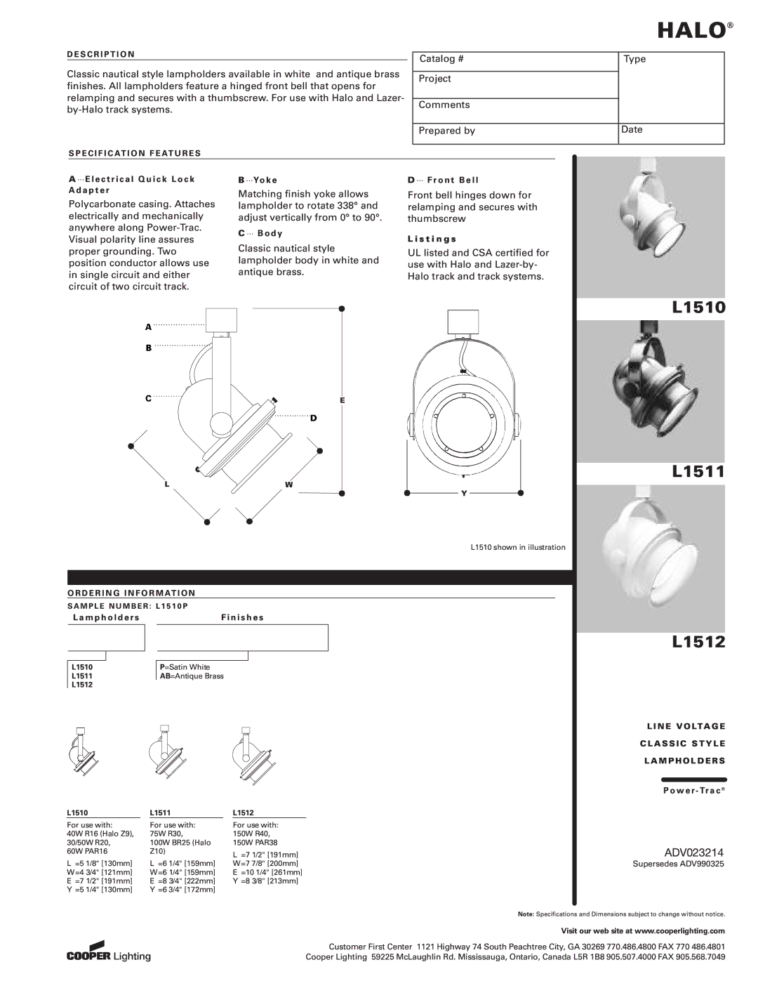 Cooper Lighting L1510, L1512, L1511 manual , ,  ,  