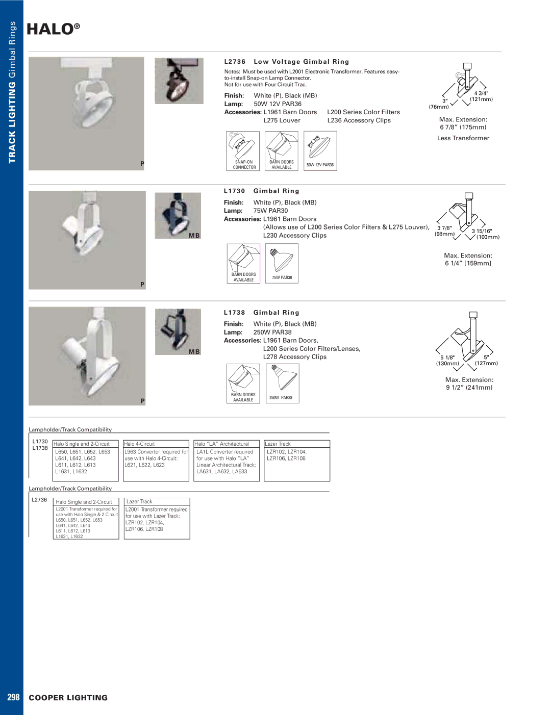 Cooper Lighting L1738, L1730 manual Halo, Track Lighting Gimbal 