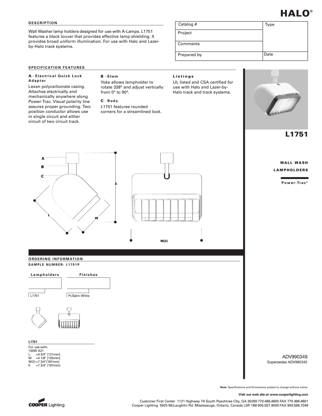 Cooper Lighting L1751 manual , ,  