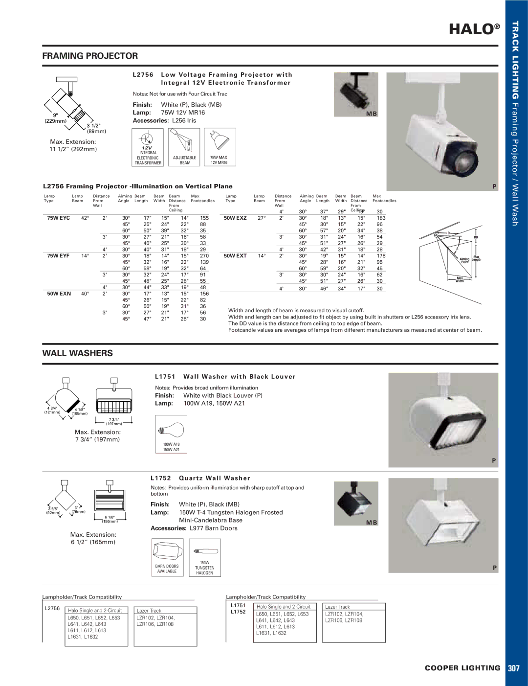 Cooper Lighting L2756, L1752 manual Wall Washers, Lighting Framing Projector 