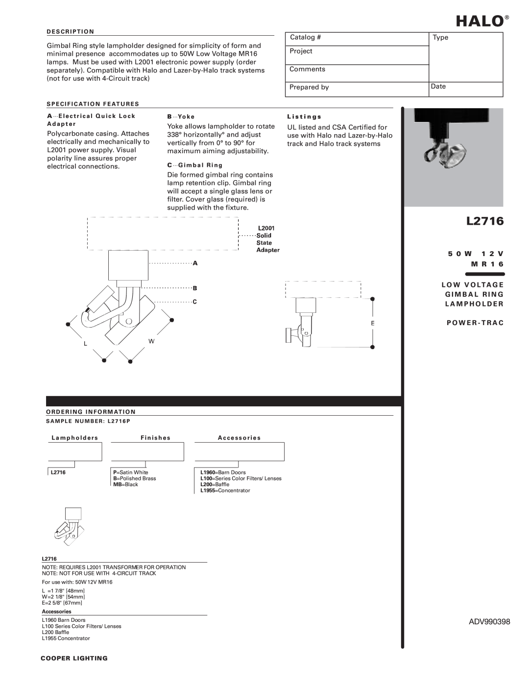 Cooper Lighting L2716 manual ,  