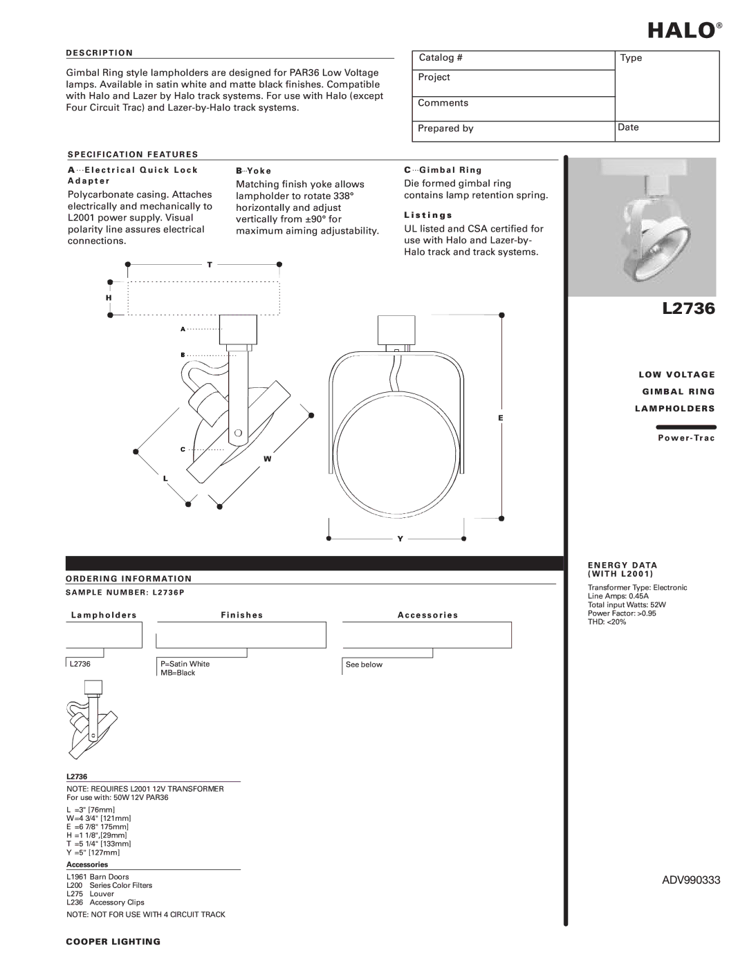 Cooper Lighting L2736 manual , , ,  ,         