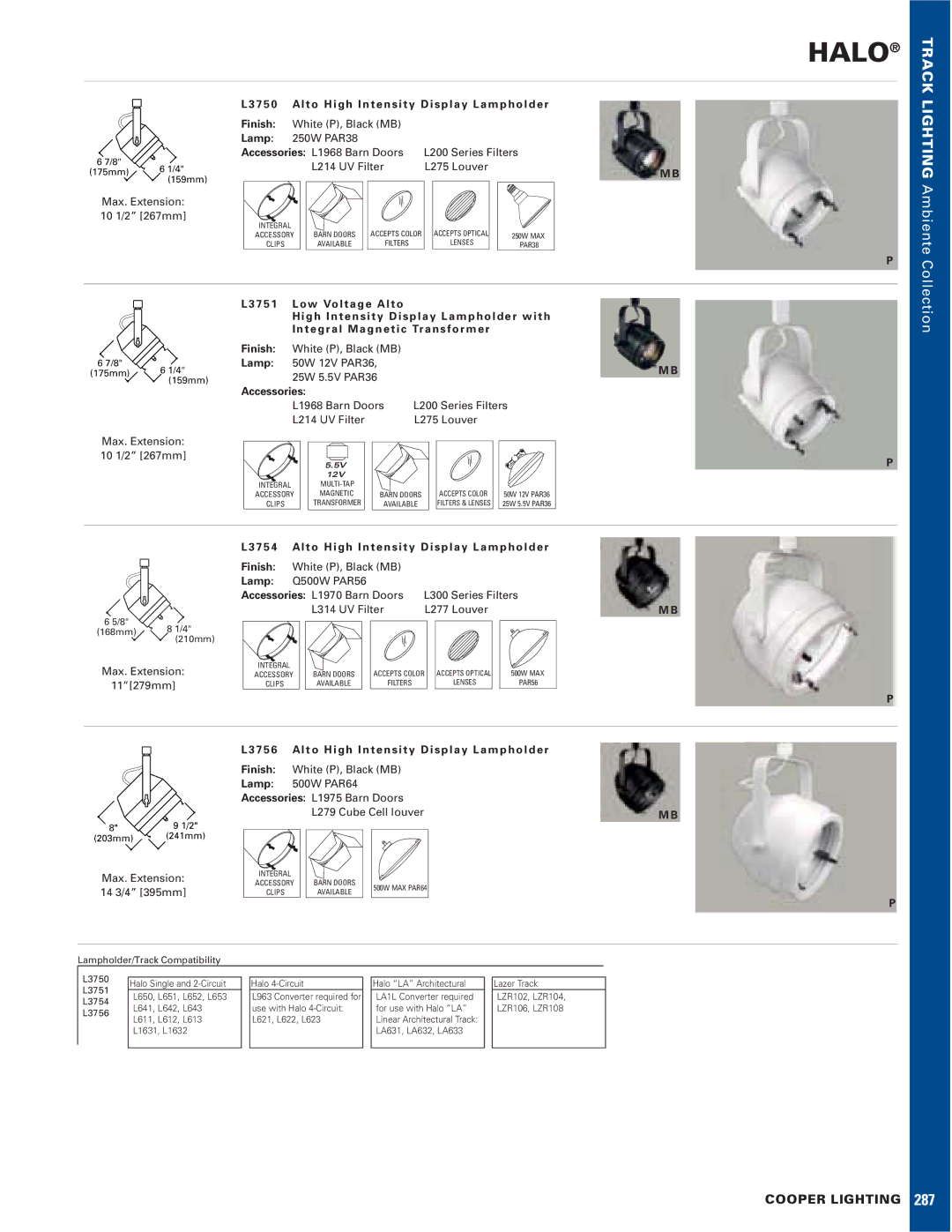 Cooper Lighting L3756, L3751, L3750, L3754 manual Halo, Track Lighting Ambiente Collection, Lamp, Accessories, 7 5 