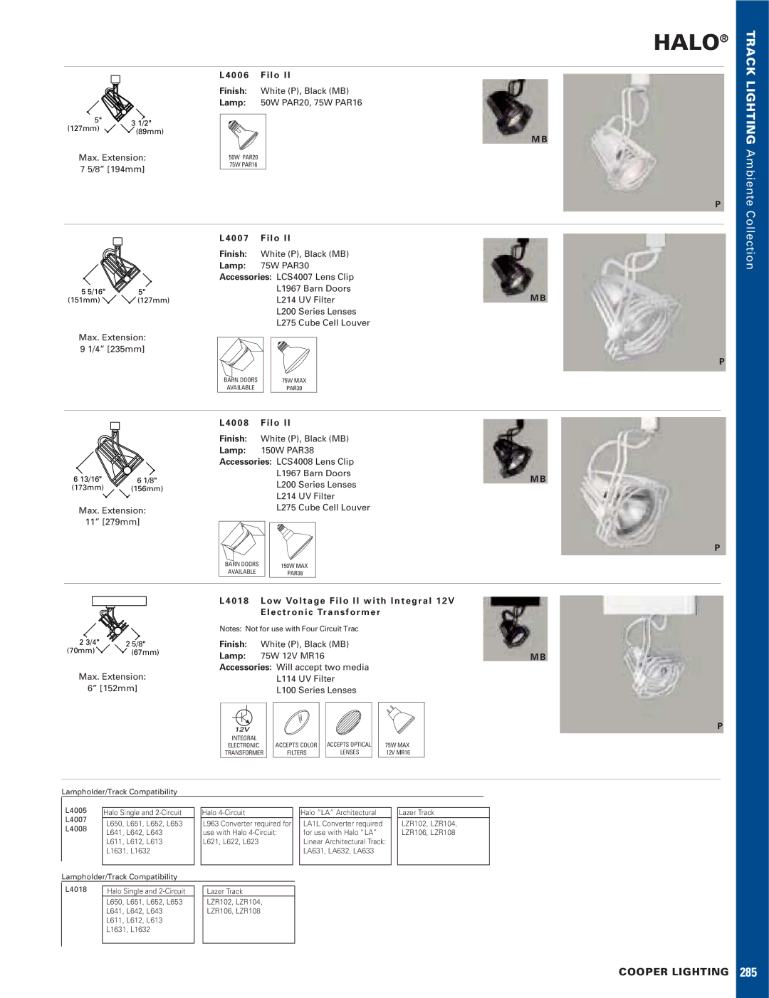 Cooper Lighting L4005, L4008, L4007 manual Halo, Track Lighting Ambiente Collection 