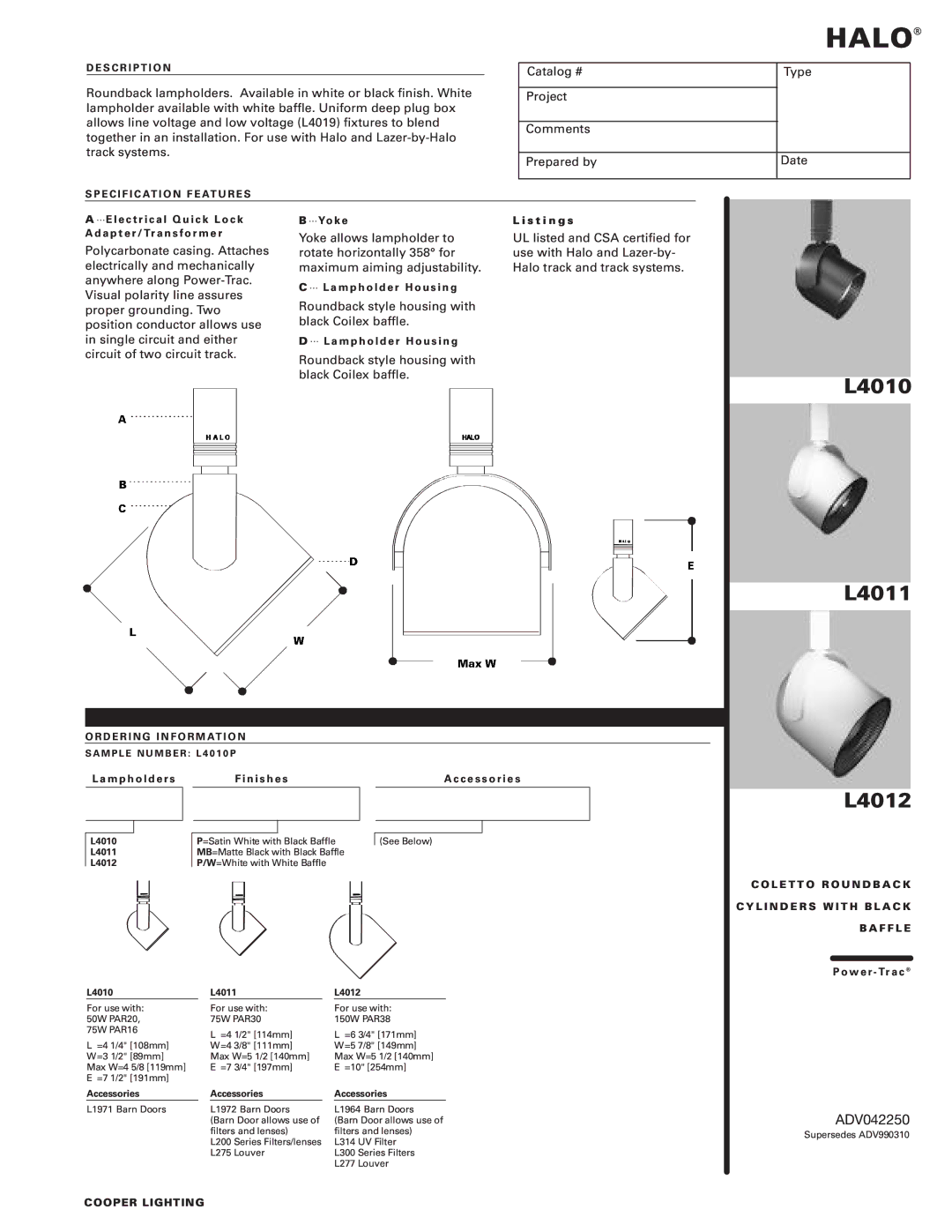 Cooper Lighting L4012, L4011, L4010 manual ,  , ,  