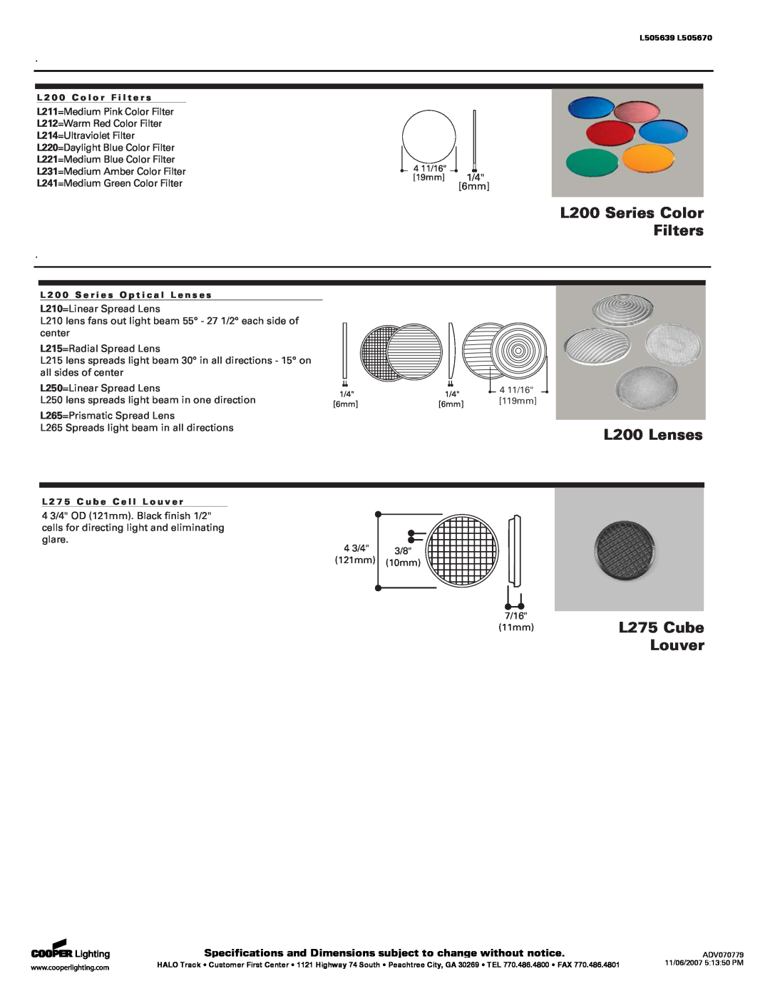 Cooper Lighting L5056 Stasis specifications L200 Series Color 