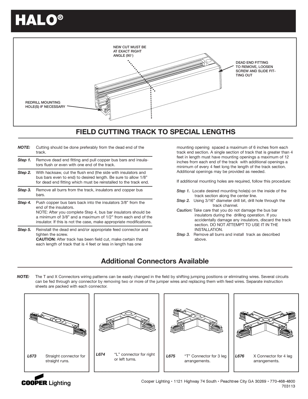 Cooper Lighting L630 2C 2N Field Cutting Track to Special Lengths, Additional Connectors Available, L673, Straight runs 