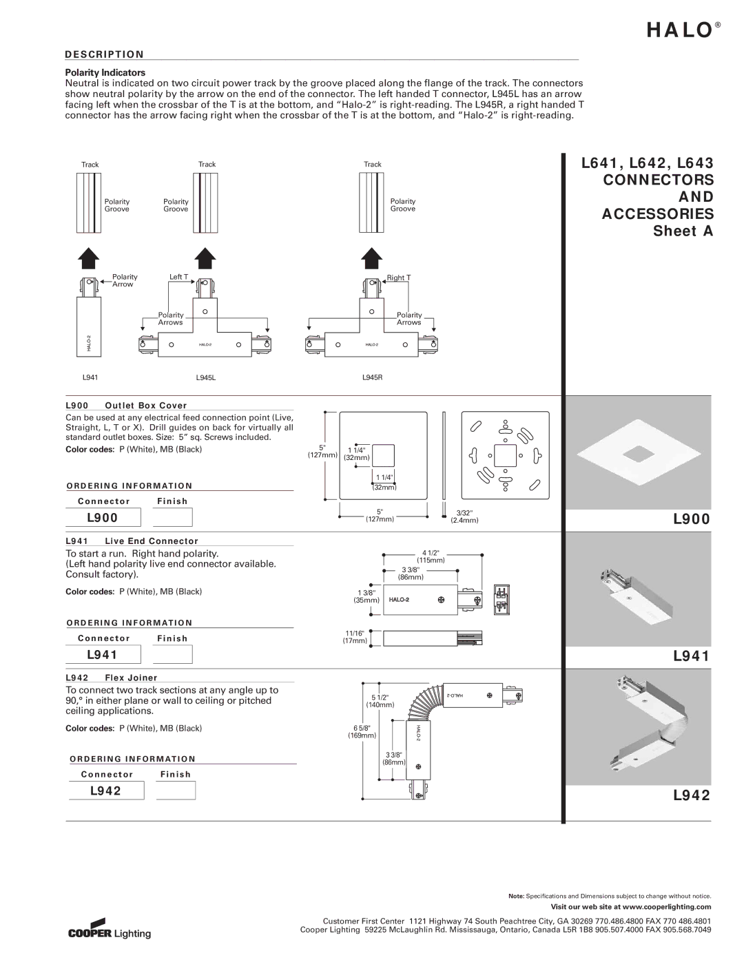 Cooper Lighting specifications L641, L642, L643, Sheet a, L900, L941, L942 