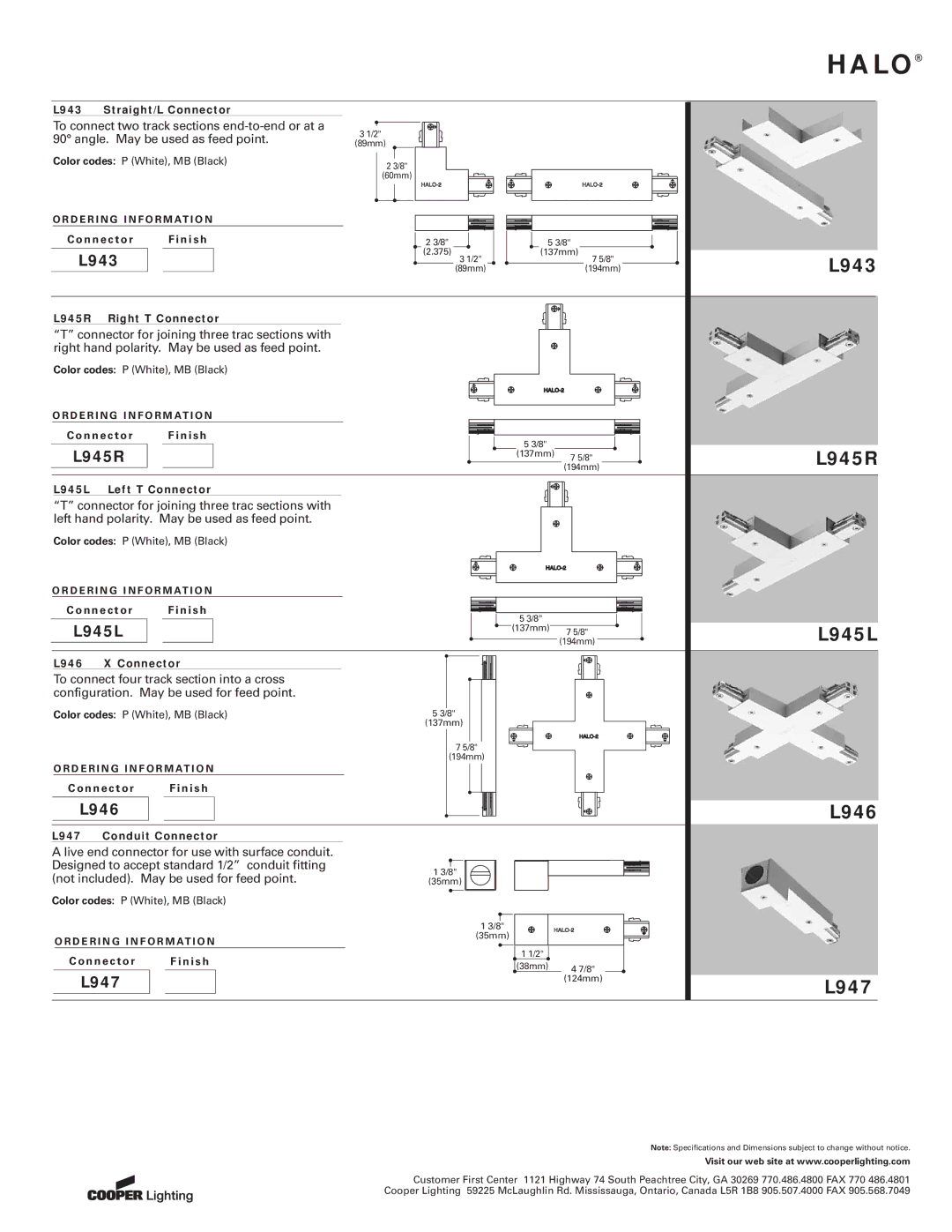 Cooper Lighting L641, L643, L642 specifications L943, L945R, L945L, L946, L947 