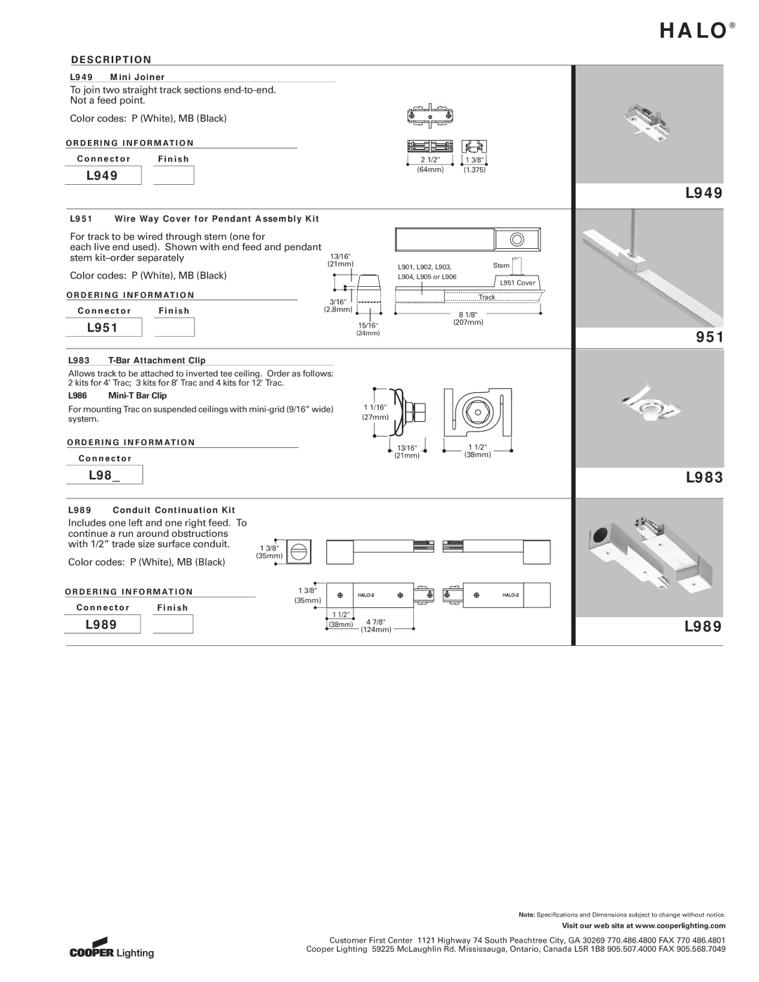 Cooper Lighting L643, L641, L642 specifications L949, 951, L983, L989 