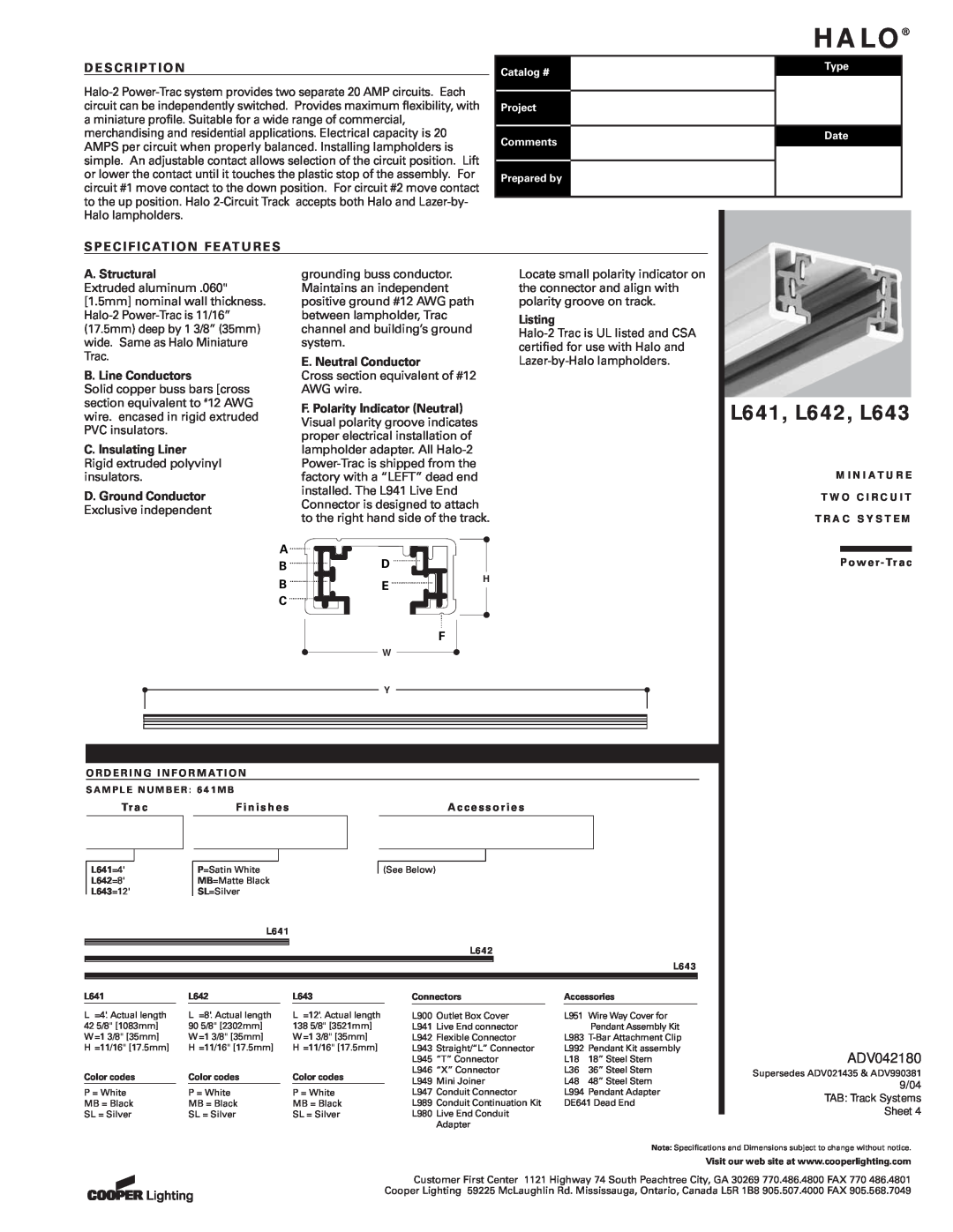 Cooper Lighting L643 specifications Halo, D E S C R I P T I O N, Specification Features, A. Structural, Listing, ADV042180 
