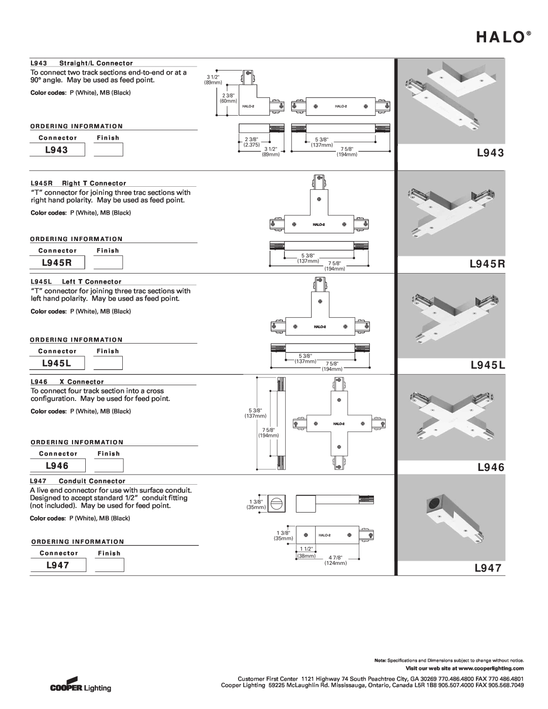Cooper Lighting L641, L643, L642 specifications L943, L945R, L945L, L946, L947, Halo 
