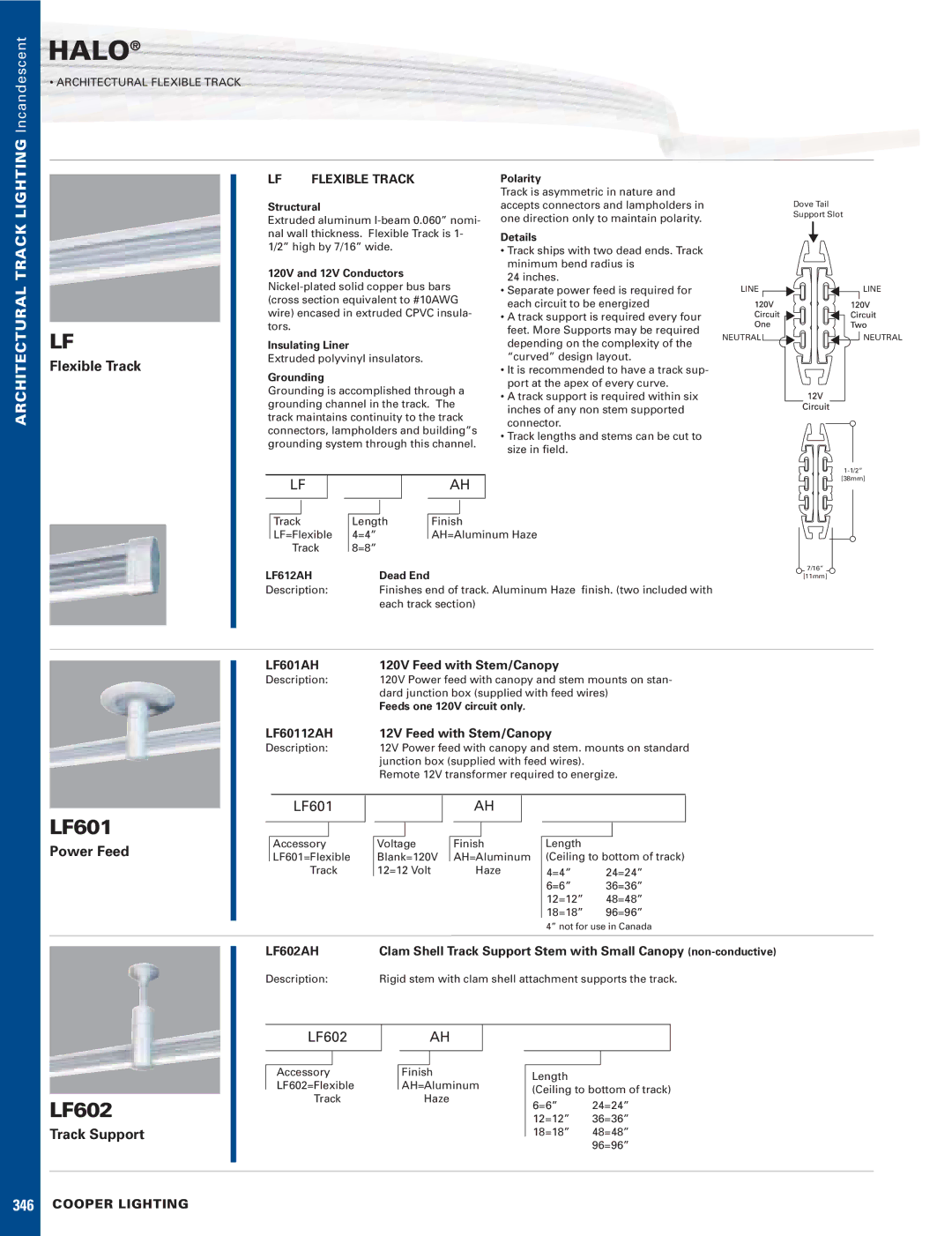 Cooper Lighting LF602 manual LF601, Flexible Track, Power Feed, Track Support 