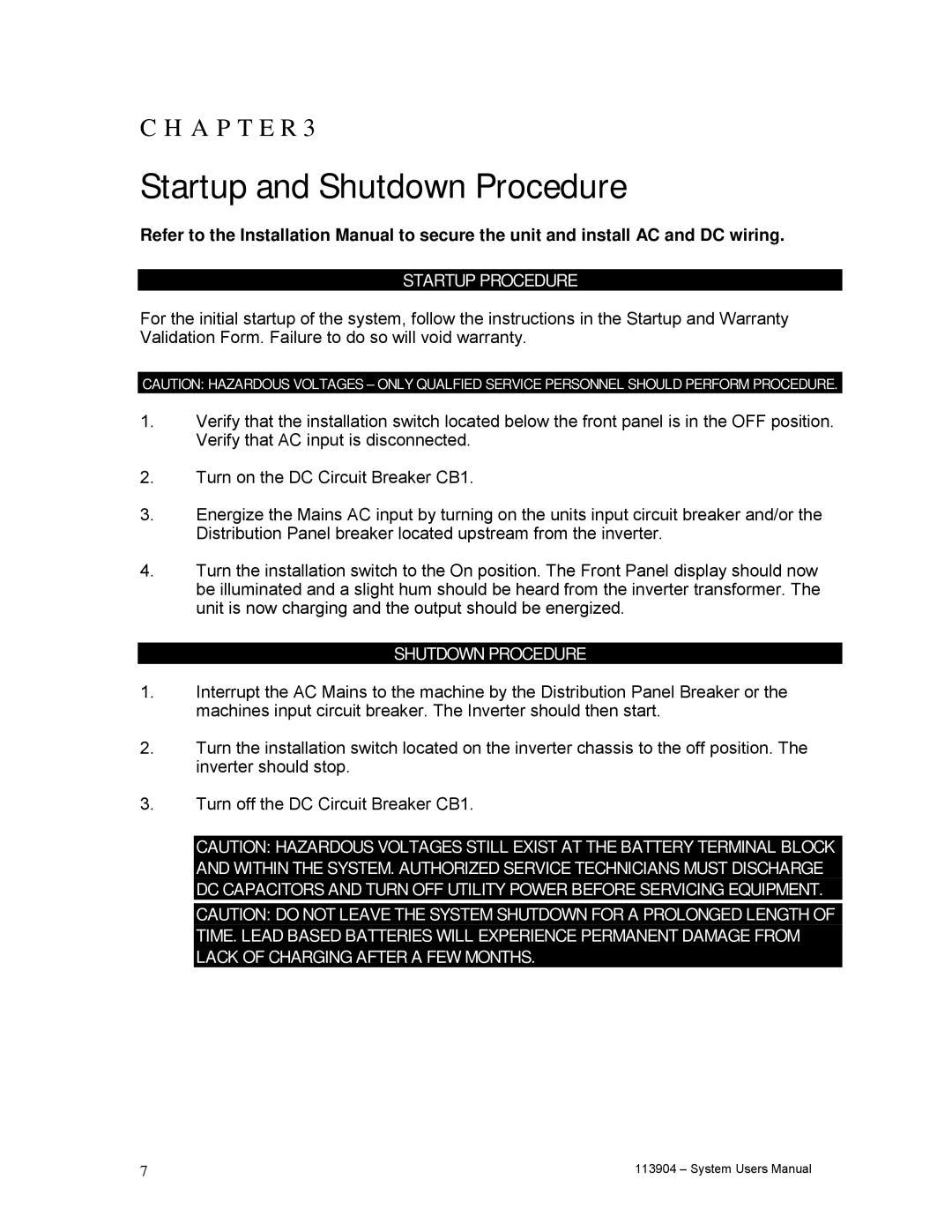 Cooper Lighting Lifeway II Series user manual Startup and Shutdown Procedure 