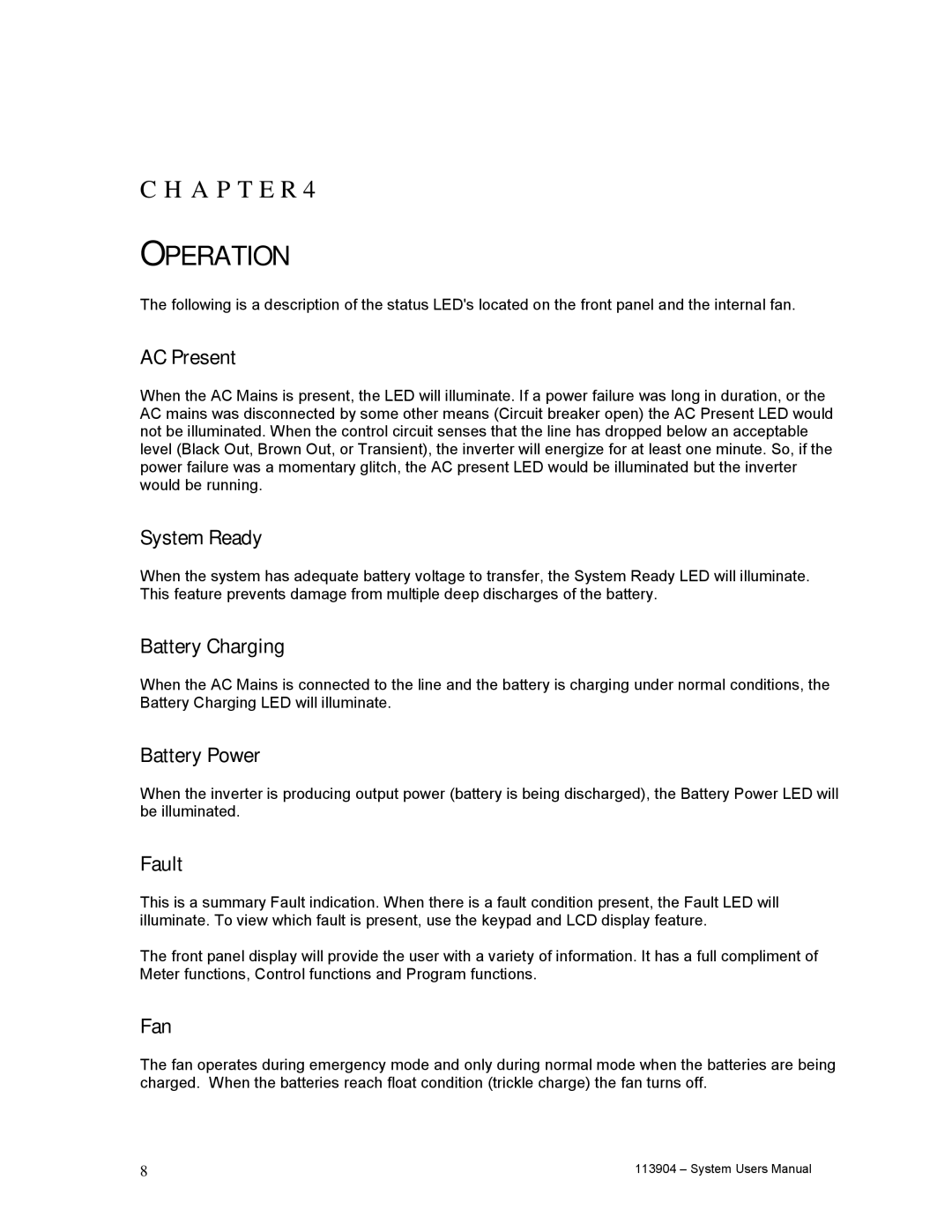 Cooper Lighting Lifeway II Series user manual AC Present, System Ready, Battery Charging, Battery Power, Fault, Fan 
