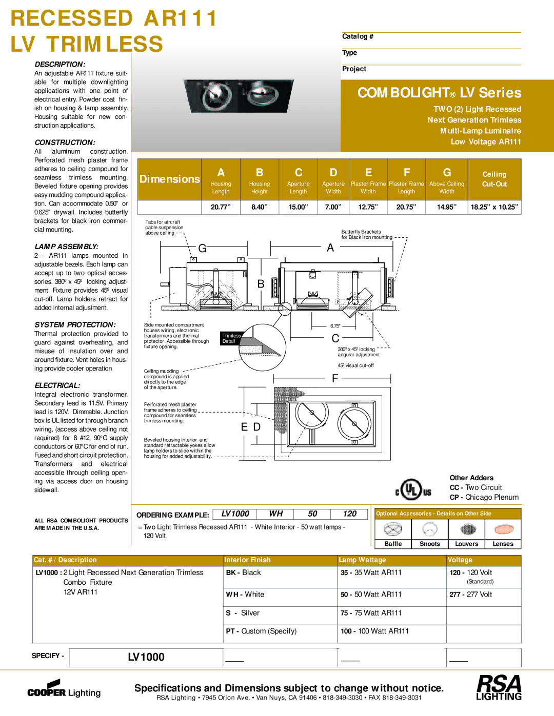 Cooper Lighting LV1000 dimensions Guard against, Misuse of insulation over, Integral electronic 