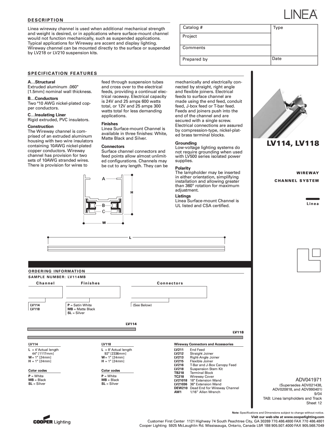 Cooper Lighting LV114, LV118 manual  ,  