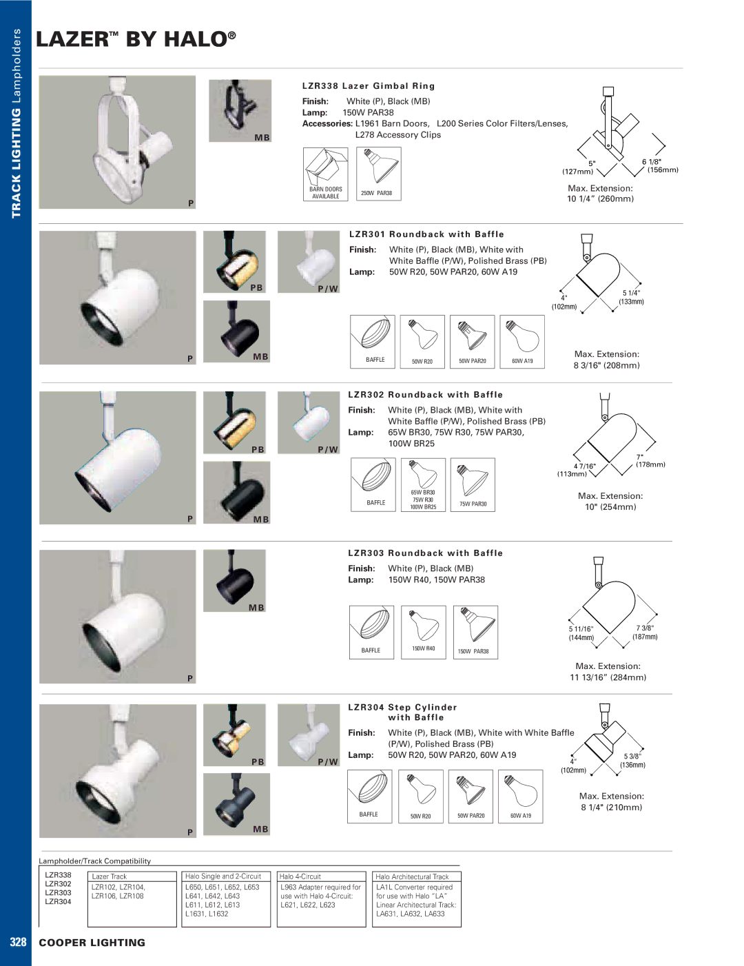 Cooper Lighting LV303P manual Lazer by Halo, Finish Lamp BP / W, Finish White P, Black MB Lamp 150W R40, 150W PAR38 