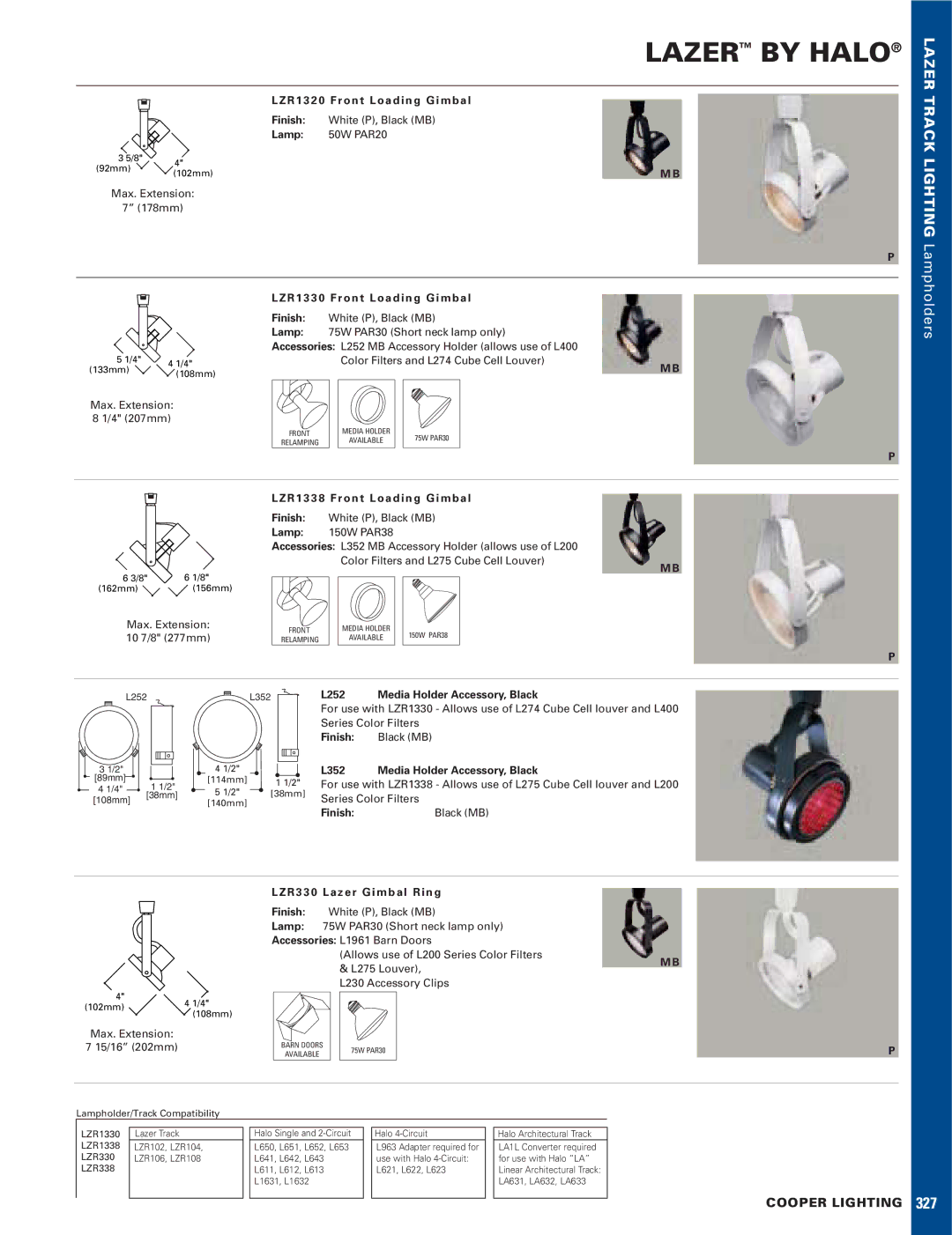 Cooper Lighting LZR330 manual Lazer by Halo, Lazer Track Lighting Lampholders 