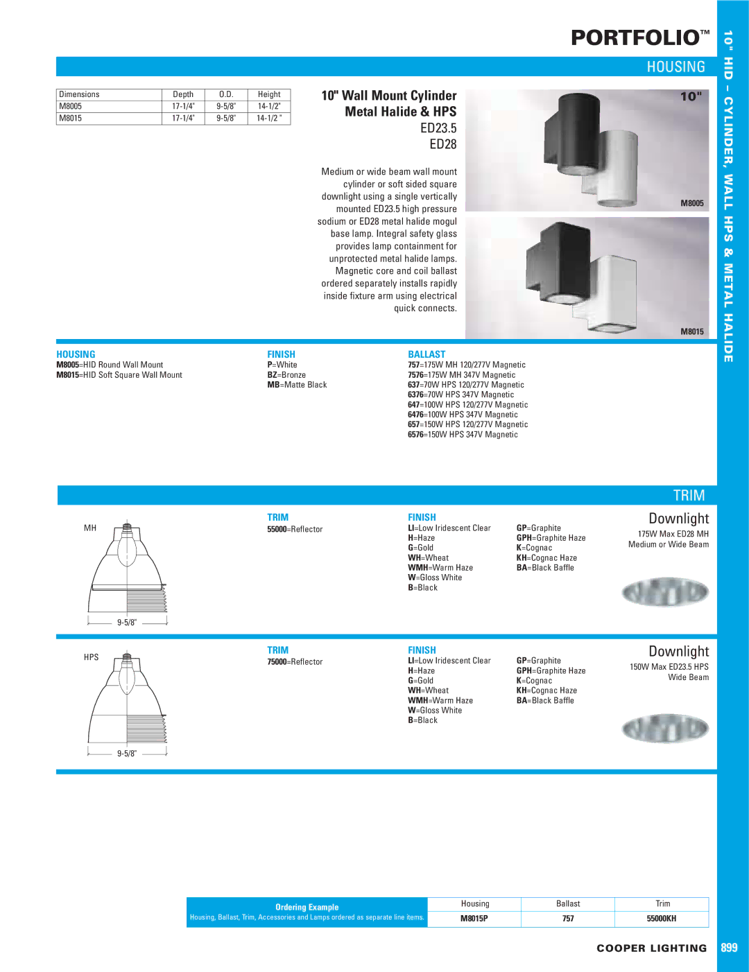 Cooper Lighting M8005, M8015 dimensions Portfolio, Housing, Trim, Downlight, ED23.5 ED28 