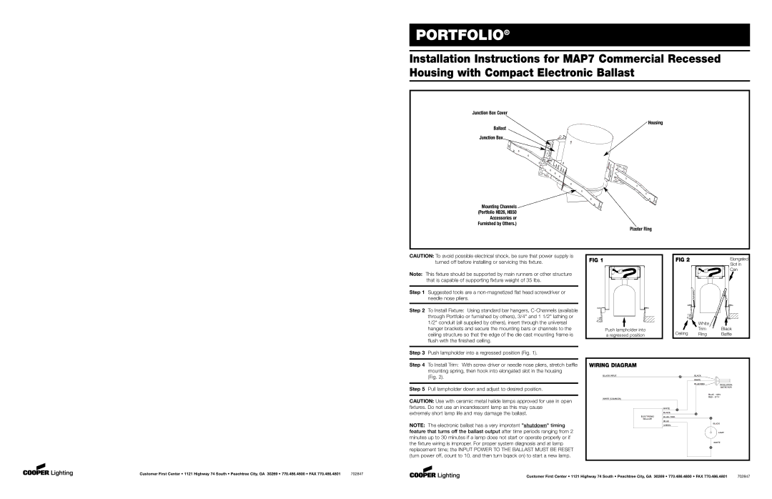 Cooper Lighting MAP7 installation instructions Portfolio, Wiring Diagram 