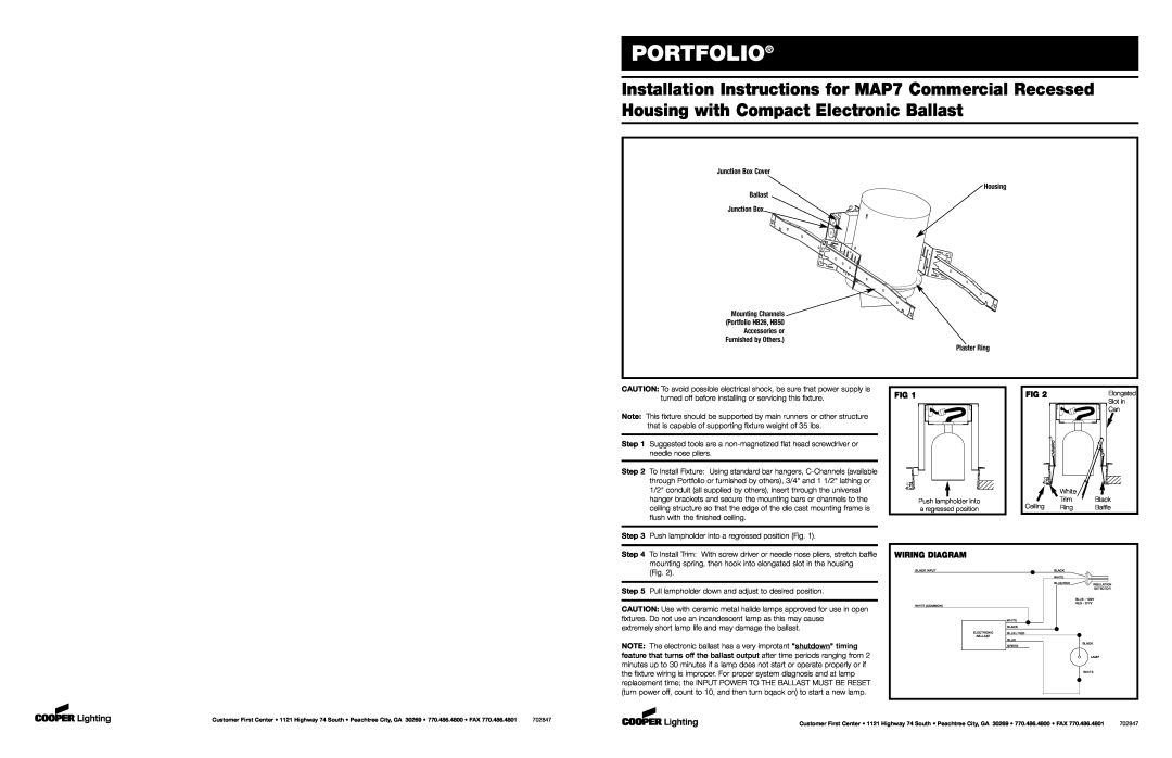 Cooper Lighting MAP7 installation instructions Portfolio, Step, Wiring Diagram 