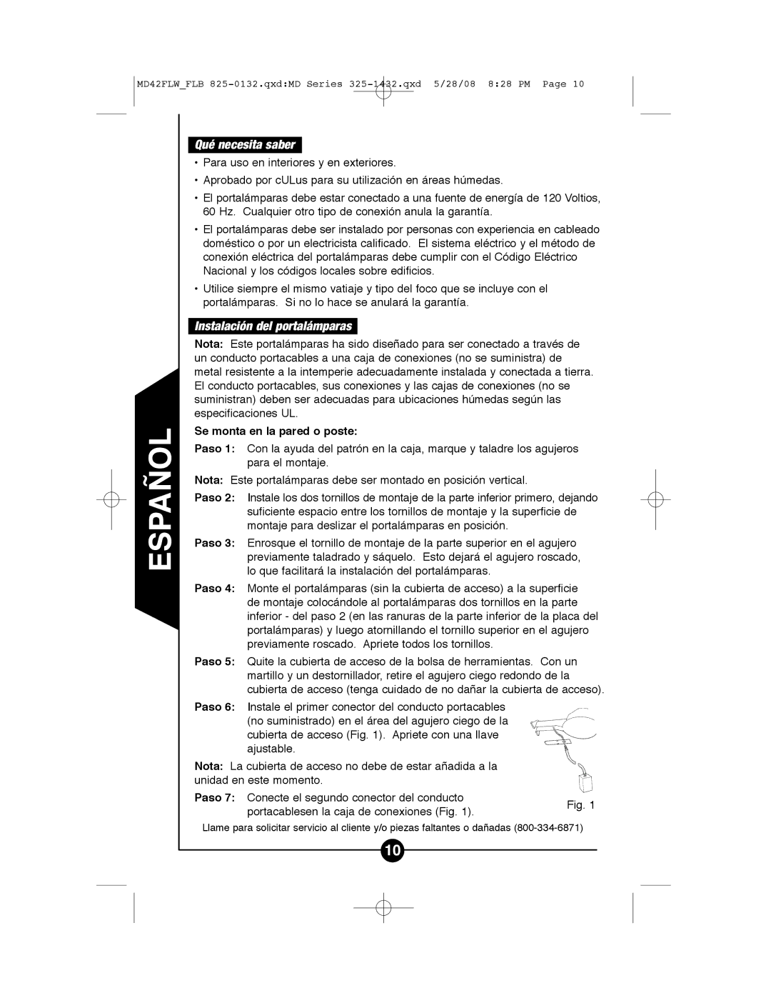 Cooper Lighting MD42FLB, MD42FLW Qué necesita saber, Instalación del portalámparas, Se monta en la pared o poste 