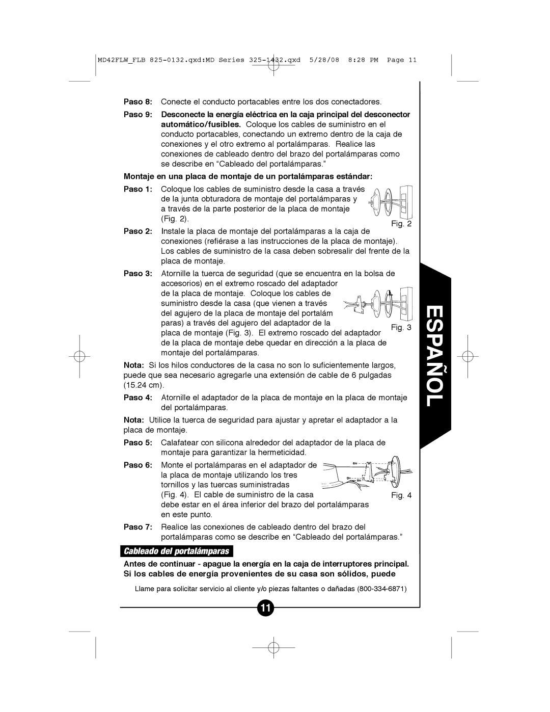 Cooper Lighting MD42FLW, MD42FLB instruction manual Cableado del portalámparas 