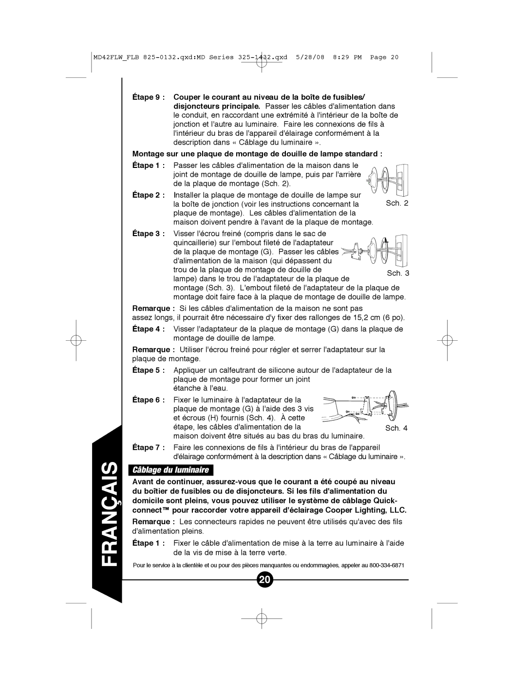 Cooper Lighting MD42FLB, MD42FLW instruction manual Câblage du luminaire 