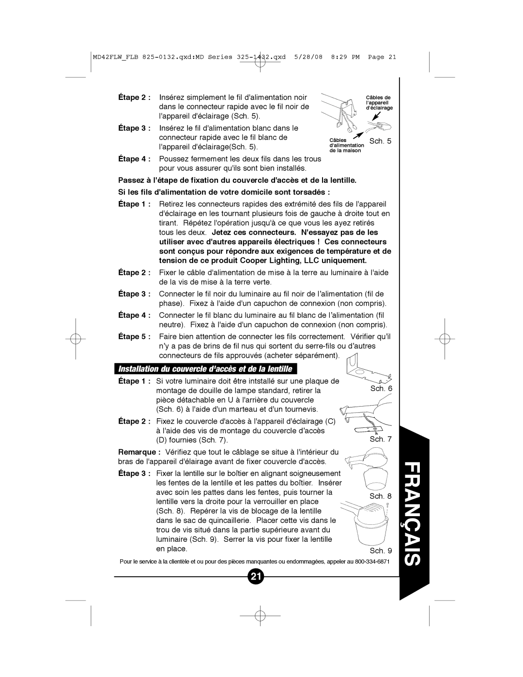 Cooper Lighting MD42FLW, MD42FLB instruction manual Installation du couvercle daccès et de la lentille, Sch 