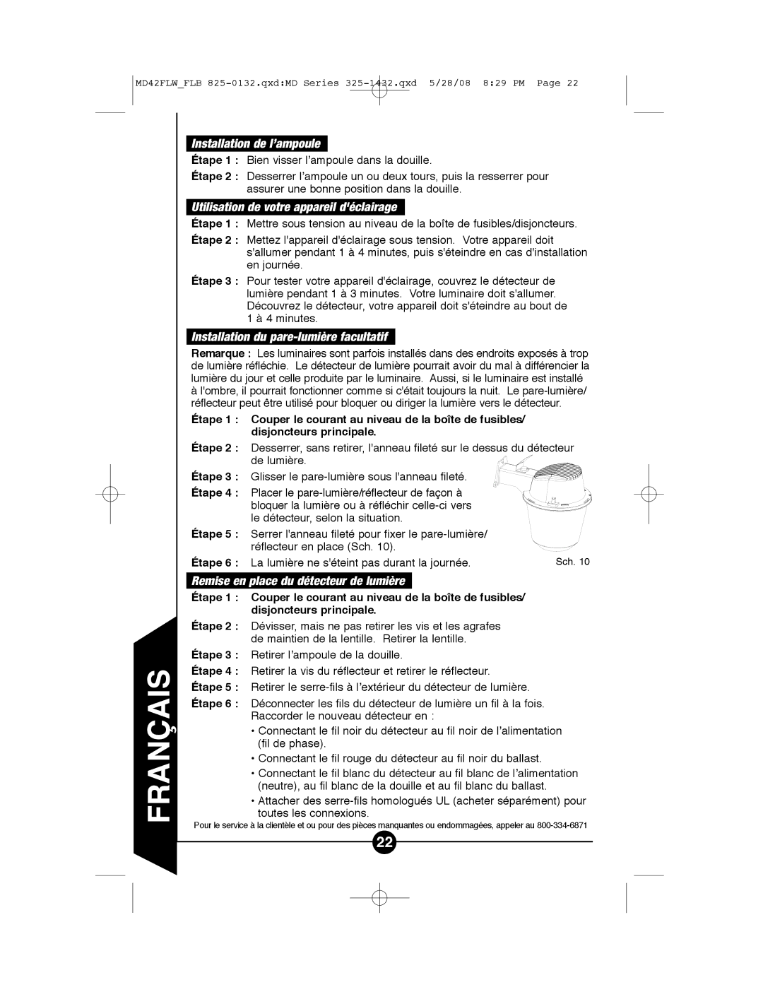 Cooper Lighting MD42FLB, MD42FLW instruction manual Installation de l’ampoule, Utilisation de votre appareil déclairage 