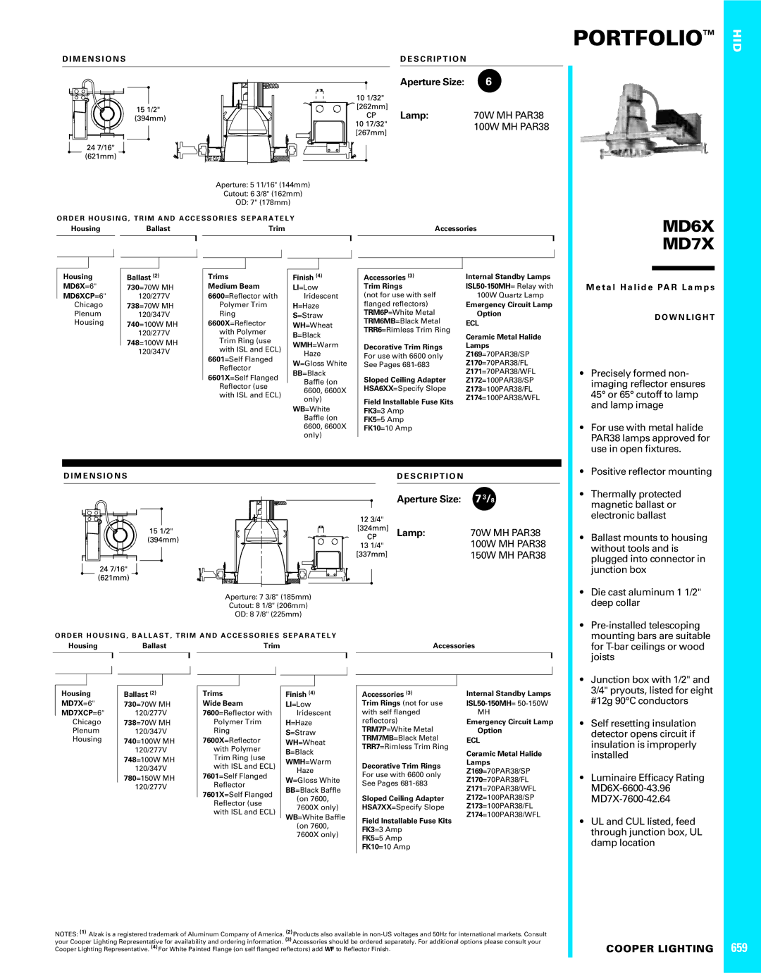 Cooper Lighting MD6X, MD7X dimensions Precisely formed non, Imaging reﬂector ensures, 45 or 65 cutoff to lamp, Lamp image 