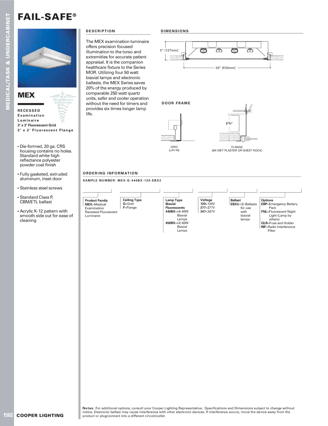 Cooper Lighting 1502, MEX dimensions Fail-Safe, Mex, Cooper Lighting 