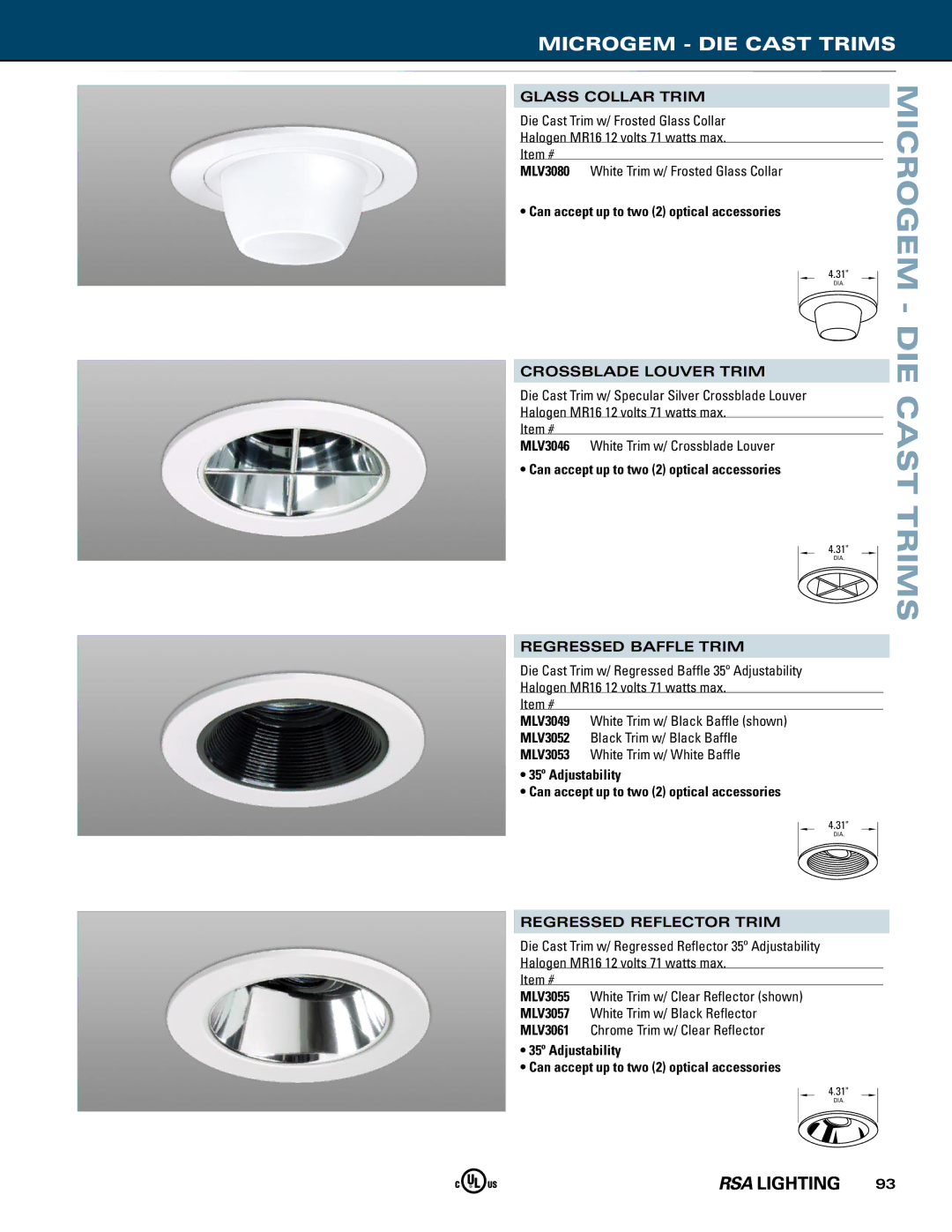 Cooper Lighting Microgem manual Glass Collar Trim, Crossblade Louver Trim, Regressed Baffle Trim, Regressed Reflector Trim 