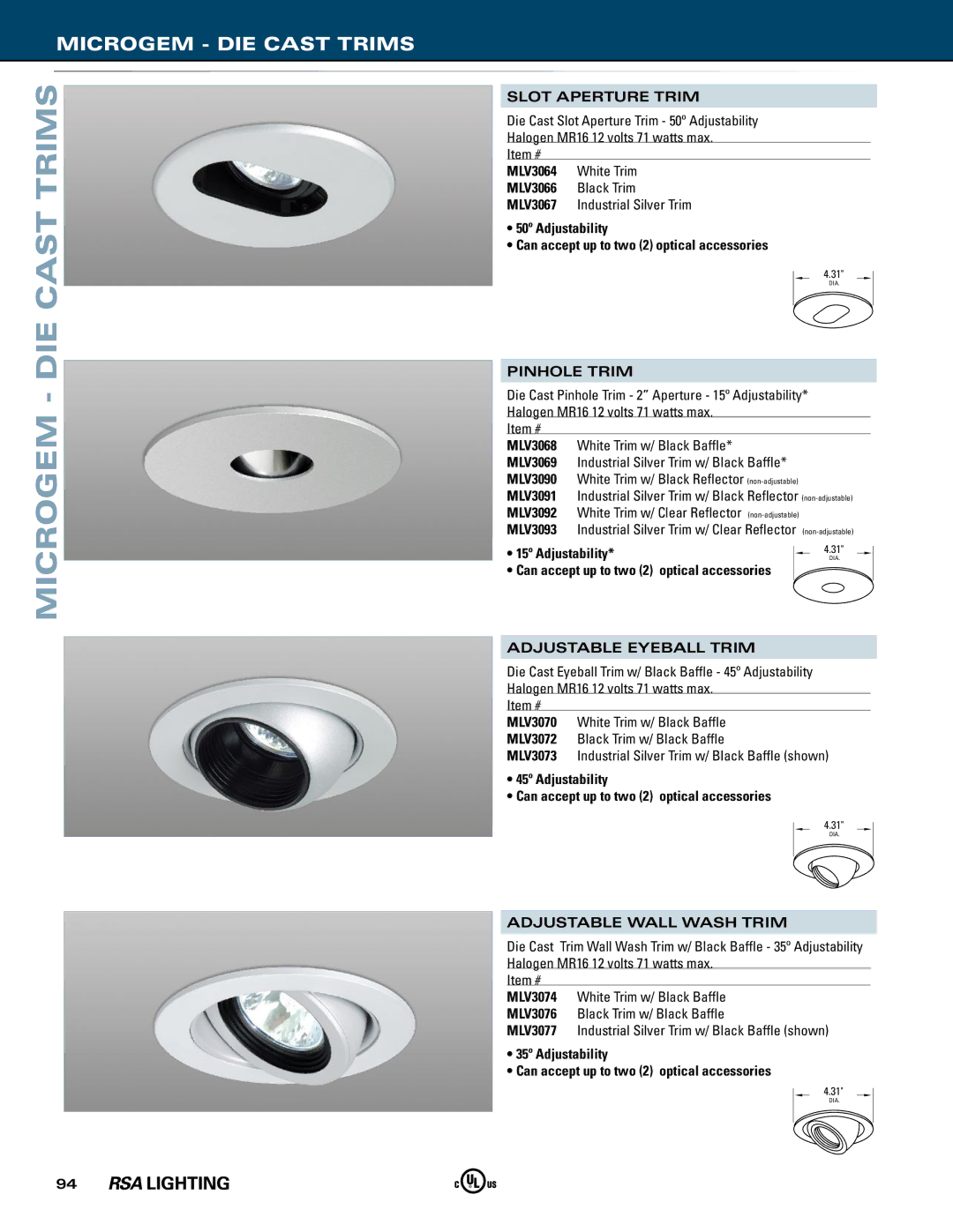 Cooper Lighting Microgem manual Slot Aperture Trim, Pinhole Trim, Adjustable Eyeball Trim, Adjustable Wall Wash Trim 