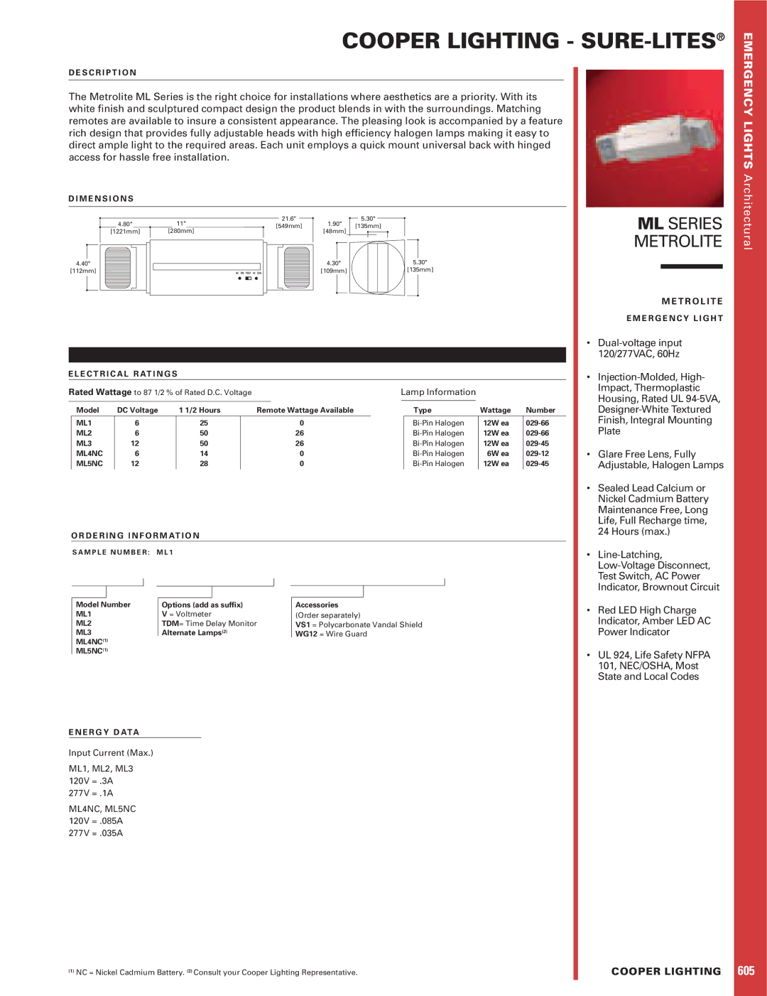 Cooper Lighting dimensions Cooper Lighting SURE-LITES, ML Series Metrolite 