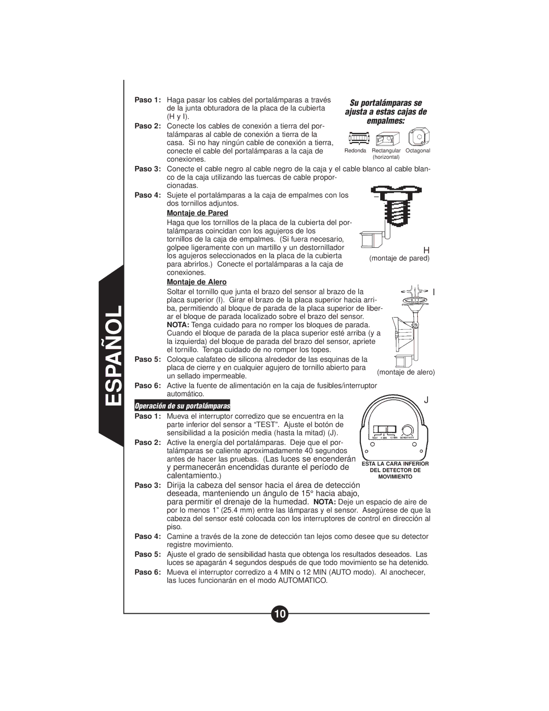 Cooper Lighting CMS188W, CMS188 MS188W instruction manual Montaje de Pared, Operación de su portalámparas 