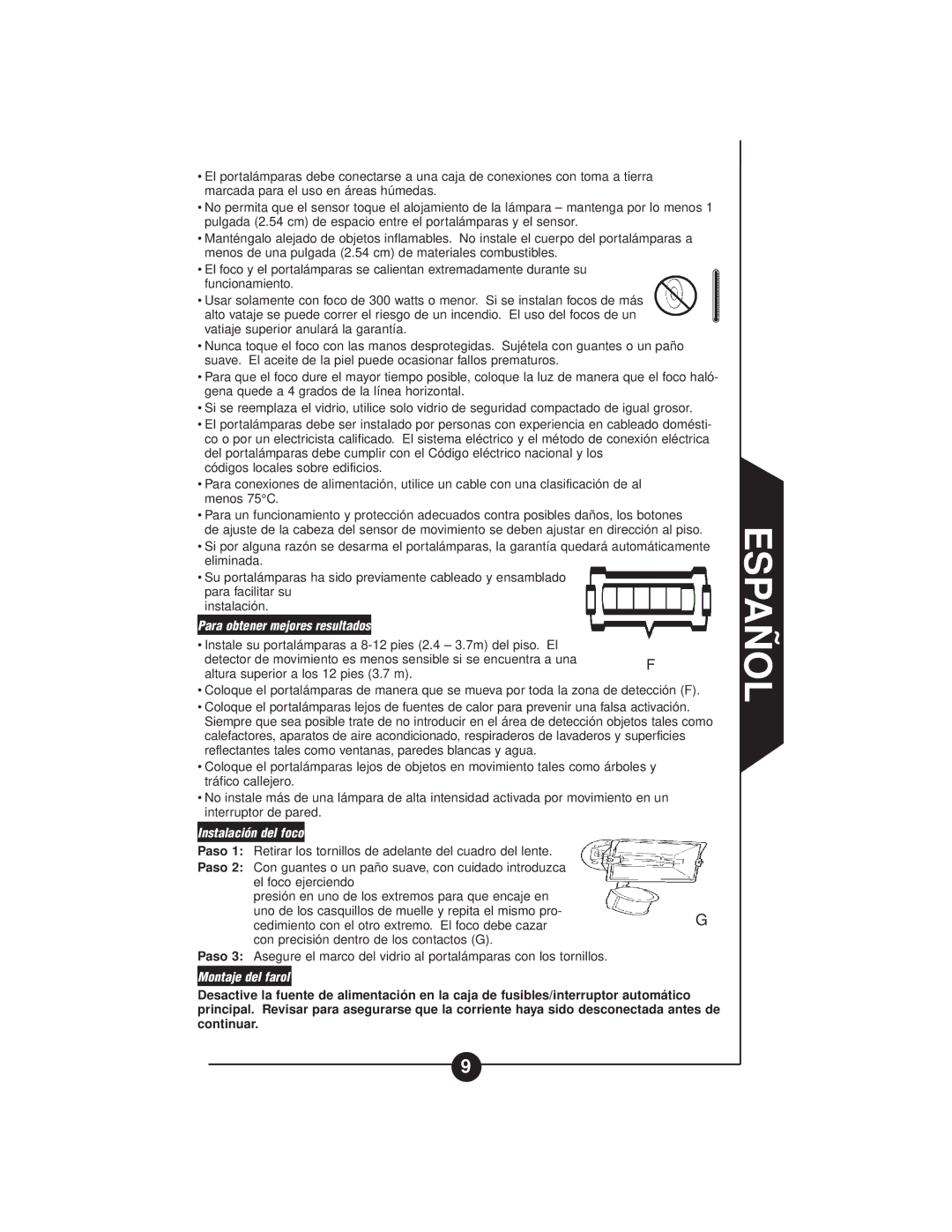 Cooper Lighting CMS188W, CMS188 MS188W Para obtener mejores resultados, Instalación del foco, Montaje del farol 