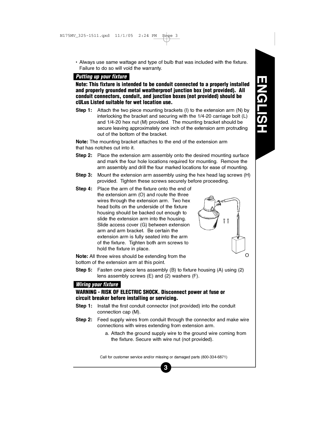 Cooper Lighting N175MV instruction manual Putting up your fixture, Wiring your fixture 