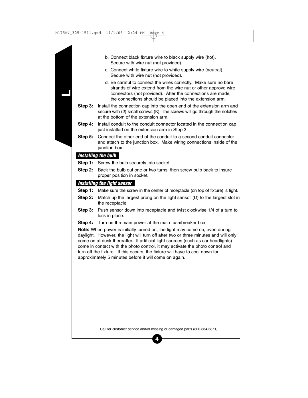 Cooper Lighting N175MV instruction manual Installing the bulb, Installing the light sensor 