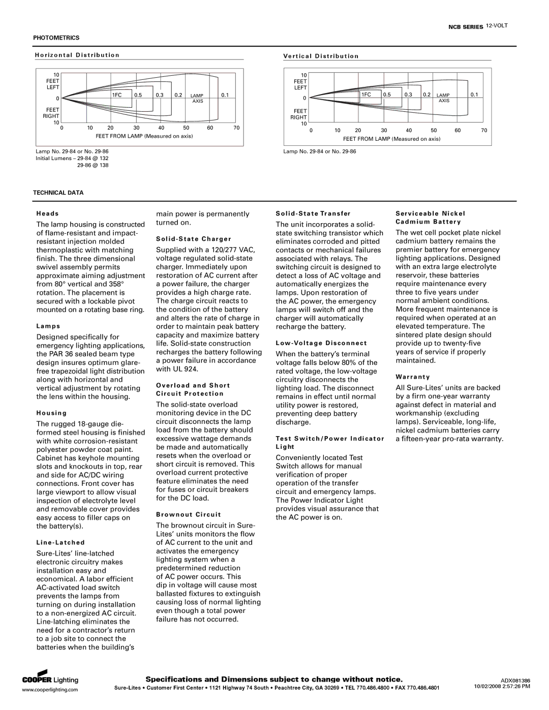 Cooper Lighting NCB specifications Photometrics, Technical Data 