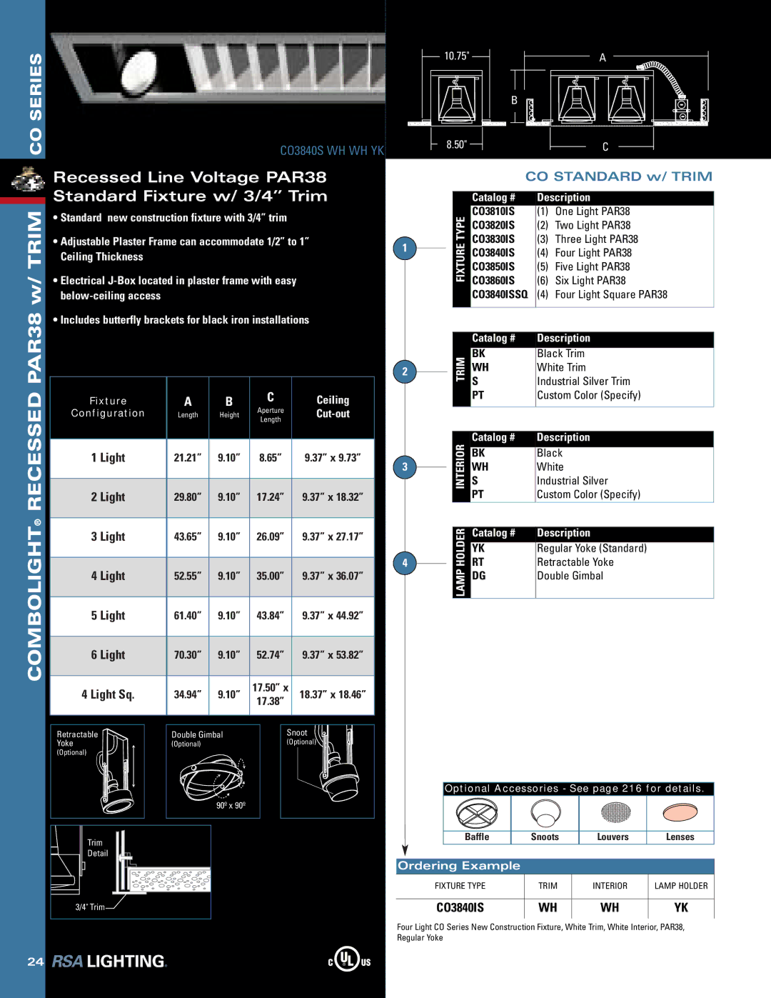 Cooper Lighting none manual Recessed Line Voltage PAR38 Standard Fixture w/ 3/4 Trim, CO3840IS 