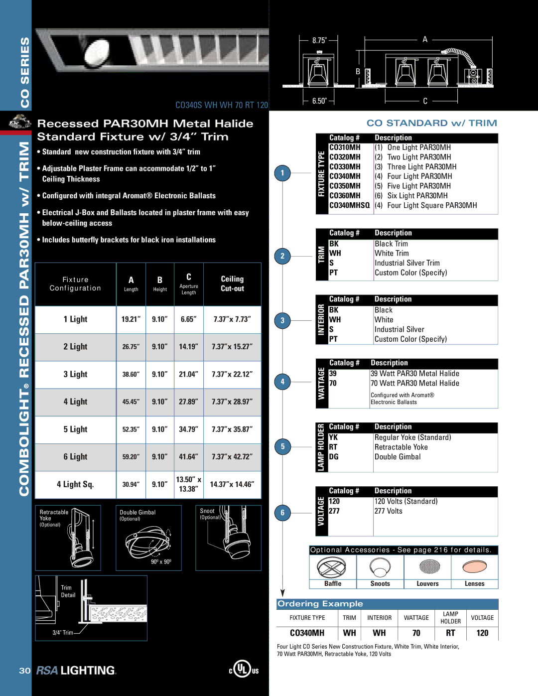 Cooper Lighting none manual Recessed PAR30MH Metal Halide Standard Fixture w/ 3/4 Trim, CO340MH 