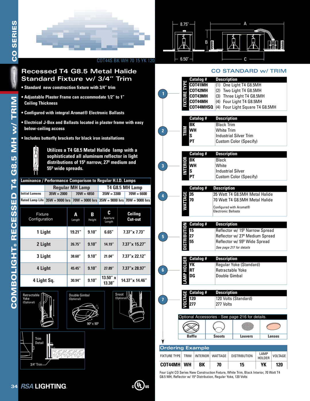 Cooper Lighting none manual Recessed T4 G8.5 Metal Halide Standard Fixture w/ 3/4 Trim, Holder 