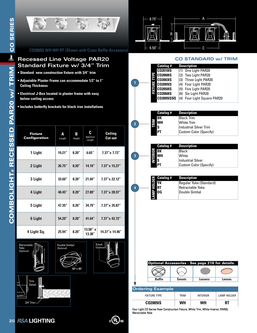 Cooper Lighting none manual Co Series, Recessed Line Voltage PAR20, Standard Fixture w/ 3/4” Trim, CO STANDARD w/ TRIM 