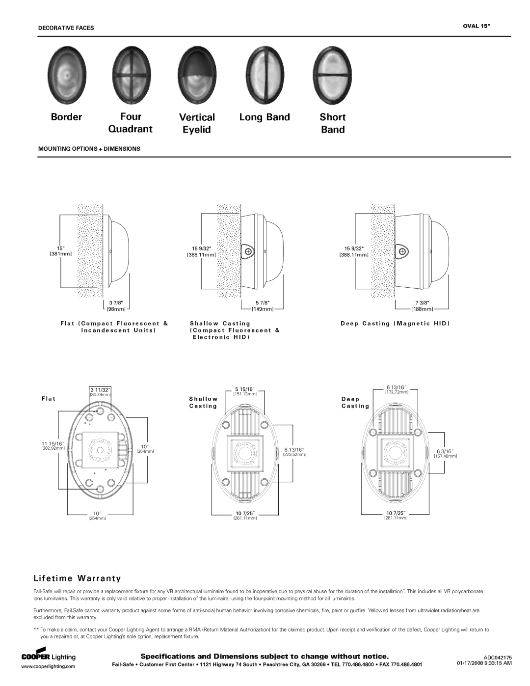 Cooper Lighting Oval Series Sh a l l o w C a s t i n g, M p a c t F l u o r e s c e n t E c t r o n i c H I D, A t 