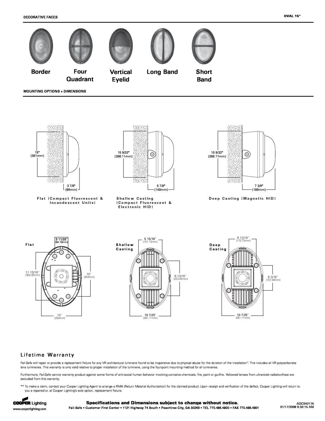 Cooper Lighting Oval Series L i f e t i m e Warranty, Border, Long Band, Four, Vertical, Short, Quadrant, Eyelid, F l a t 