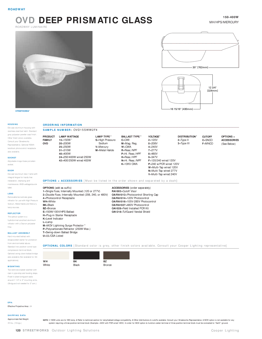 Cooper Lighting OVD15SWW2F4 manual Product Lamp Wattage, Ballast Type Voltage Distribution Cutoff Options +, Family, =Cwi 